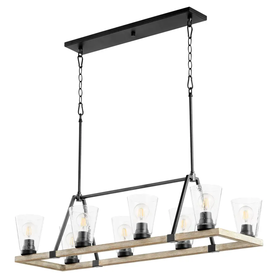Paxton 8-Light Linear Chandelier in Black and Weathered Oak