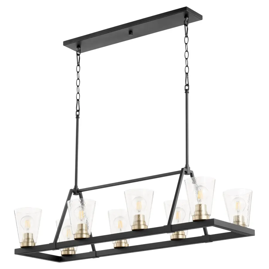 Paxton 8-Light Linear Chandelier in Noir & Aged Brass - Image 1