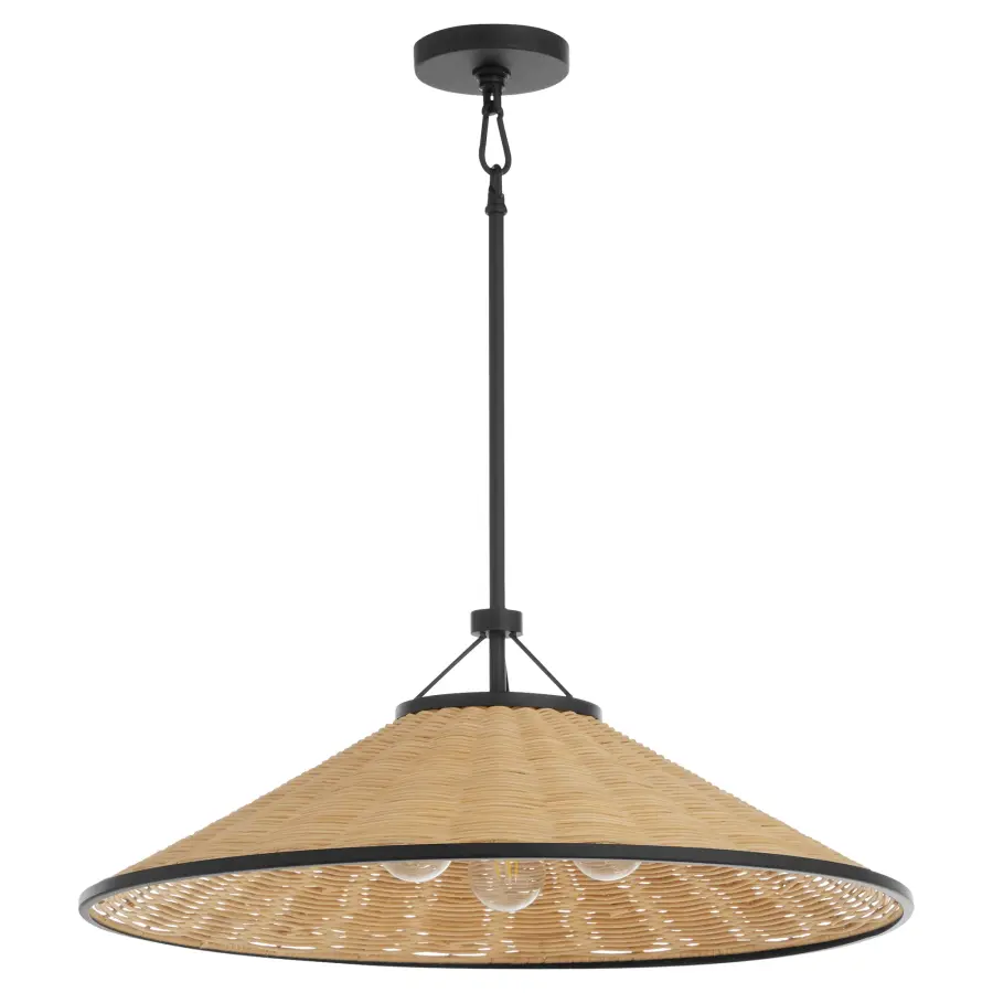 Cona 24" Wicker Pendant Light in Matte Black - Image 1