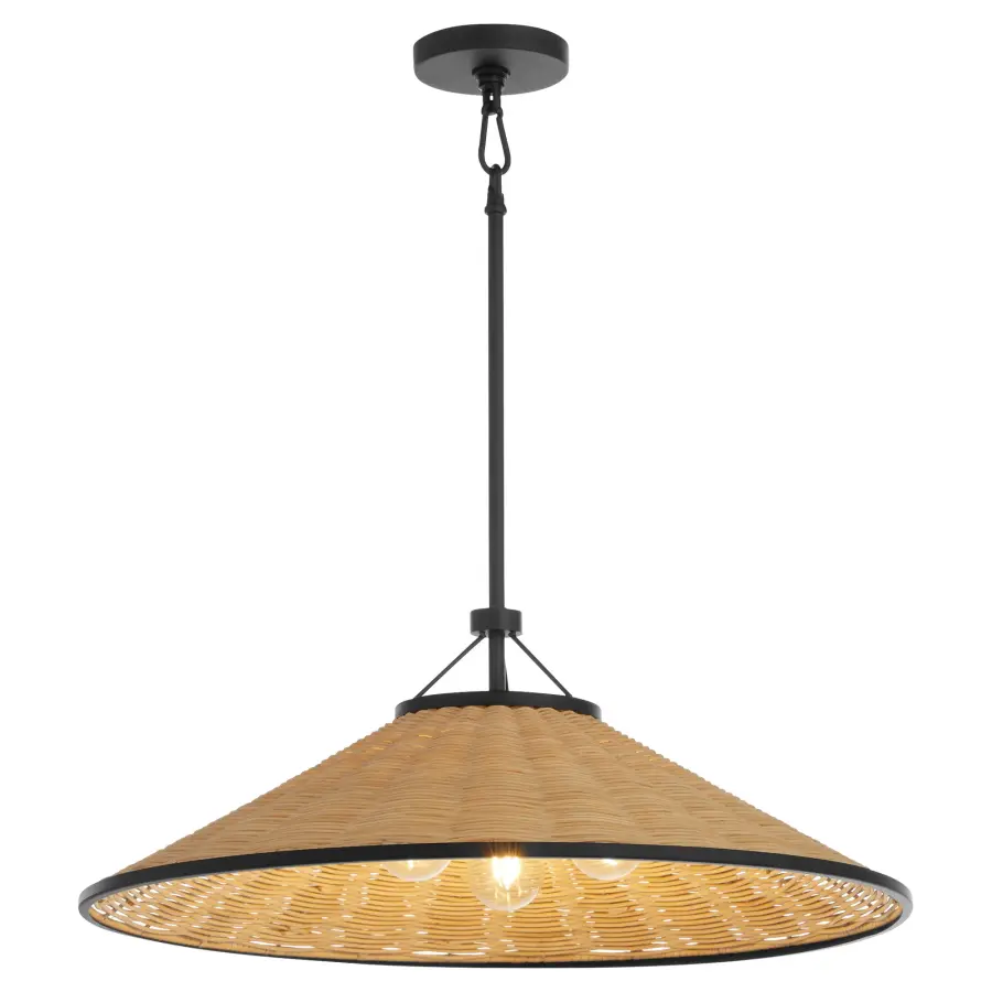 Cona 24" Wicker Pendant Light in Matte Black - Image 2