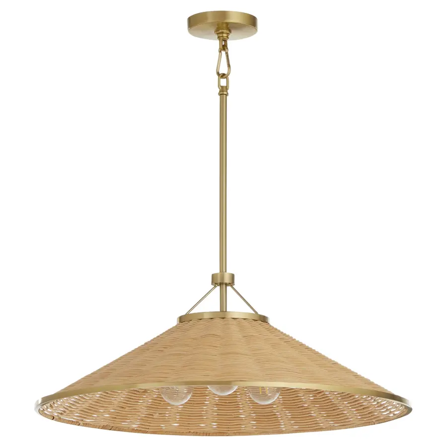 Cona 24" Wicker Pendant Light in Aged Brass - Image 1