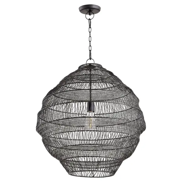 The Marley pendant combines whimsical artistry with industrial charm through its open metal cage design. Metal strips in charcoal finish create beautiful light patterns while maintaining an airy, sculptural presence.