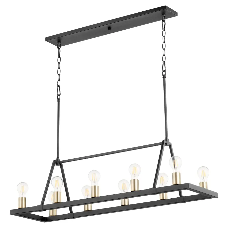 Paxton 10-Light Linear Chandelier in Black and Aged Brass - Image 1