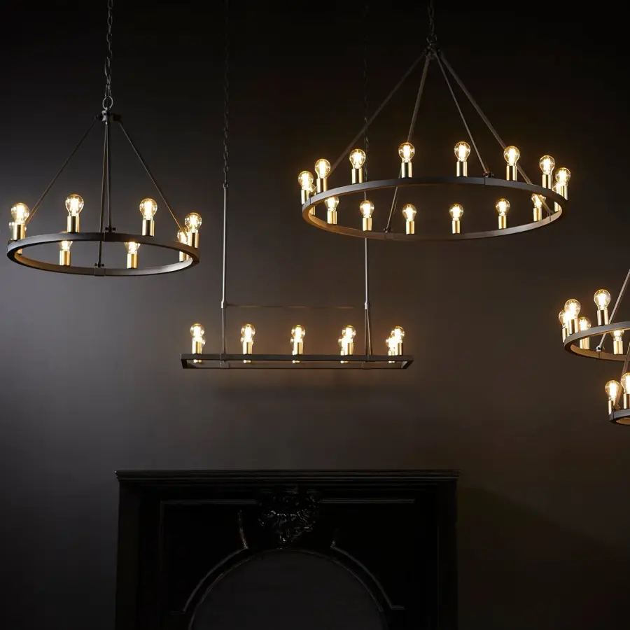 Paxton 10-Light Linear Chandelier in Black and Aged Brass - Image 3