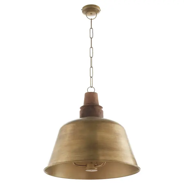 This artisan brass pendant beautifully blends industrial appeal with modern farmhouse warmth. The bell-shaped design features distinctive wood details that add organic texture, while the brass finish provides timeless elegance.