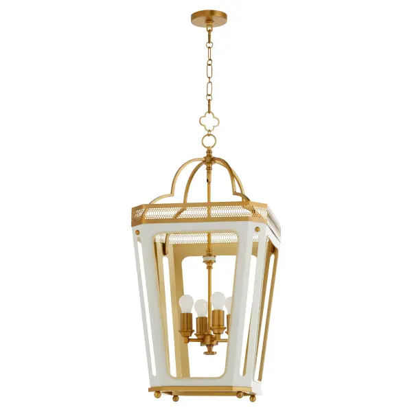 The Loire 4-light pendant combines historical charm with designer sophistication. Featuring ornate fretwork, a scalloped crown, and signature clover finial, this lantern makes a stunning statement in traditional and transitional spaces.