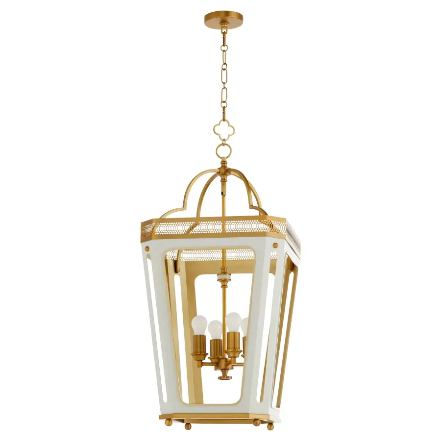 Loire 4-Light Pendant in Studio White with Brushed Brass - Image 1