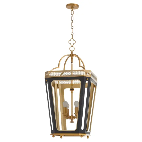 The Loire pendant combines historical charm with designer sophistication. Featuring ornate fretwork, a scalloped crown, and signature clover finial, this 4-light lantern makes a stunning statement in traditional and transitional spaces.