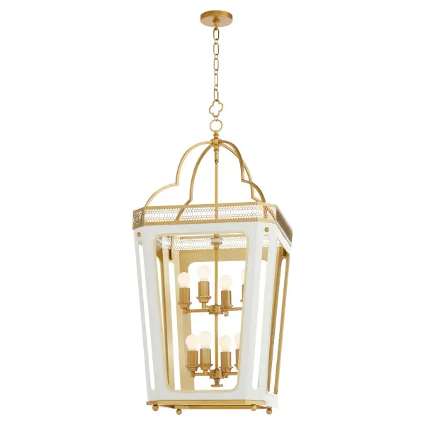 The Loire 8-light pendant combines historical charm with designer sophistication. Featuring ornate fretwork, a scalloped crown, and signature clover finial, this oversized lantern makes a stunning statement in grand spaces. - alternate view