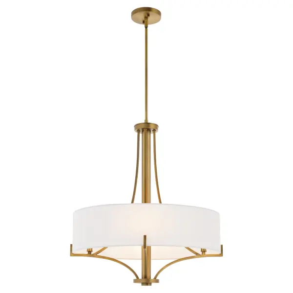 The Imperial 4-Light Pendant commands attention with its bold proportions and refined details. Featuring gently arched arms, a fluted central column, and elegant fabric crown shade, this fixture bridges traditional and contemporary design. - alternate view