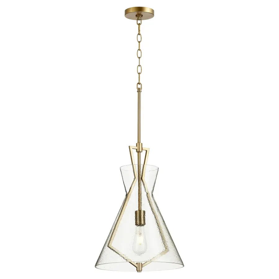 Stone Seeded Glass Aged Brass Pendant - Image 2