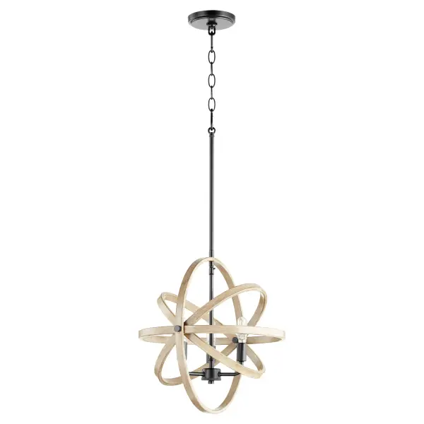 The Driftwood Sphere Pendant combines rustic driftwood accents with a textured black open-frame design, creating a striking contemporary-farmhouse statement piece. Its adjustable suspension and candelabra sockets deliver both style and functionality.