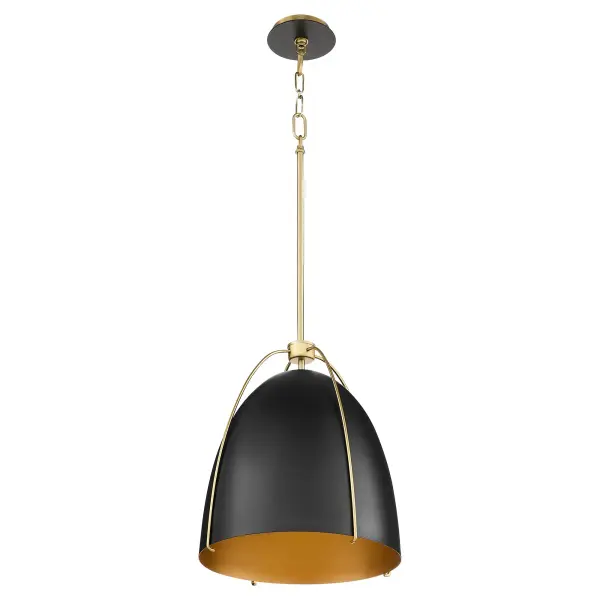 Jamie 15" Pendant Light in Matte Black with Aged Brass - Image 1