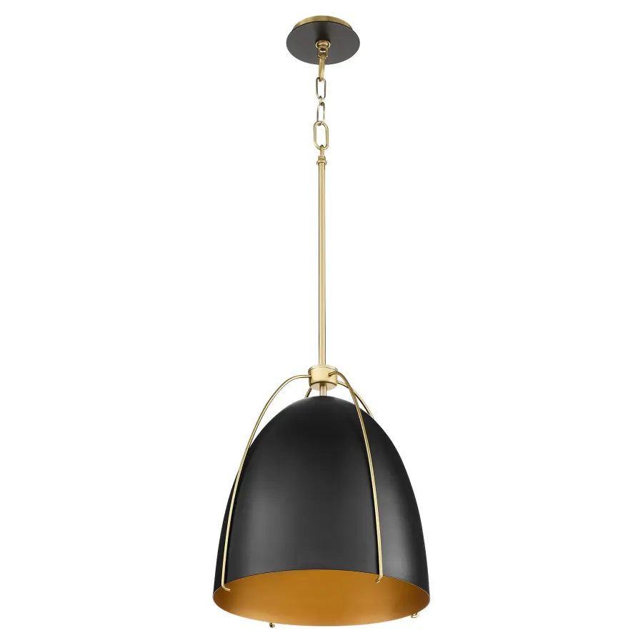 Jamie 15" Pendant Light in Matte Black with Aged Brass - Image 1