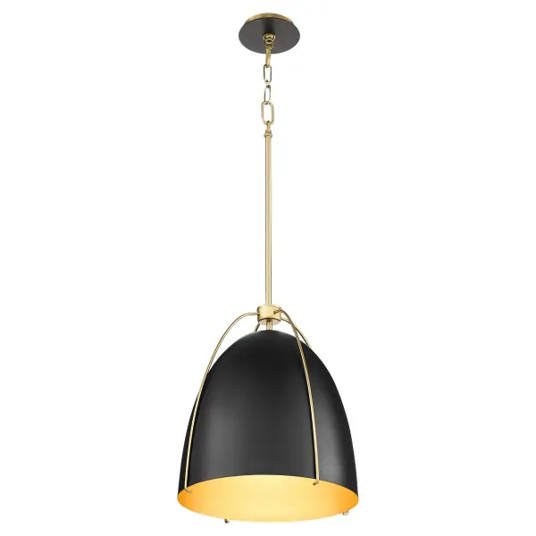 Jamie 15" Pendant Light in Matte Black with Aged Brass - Image 2