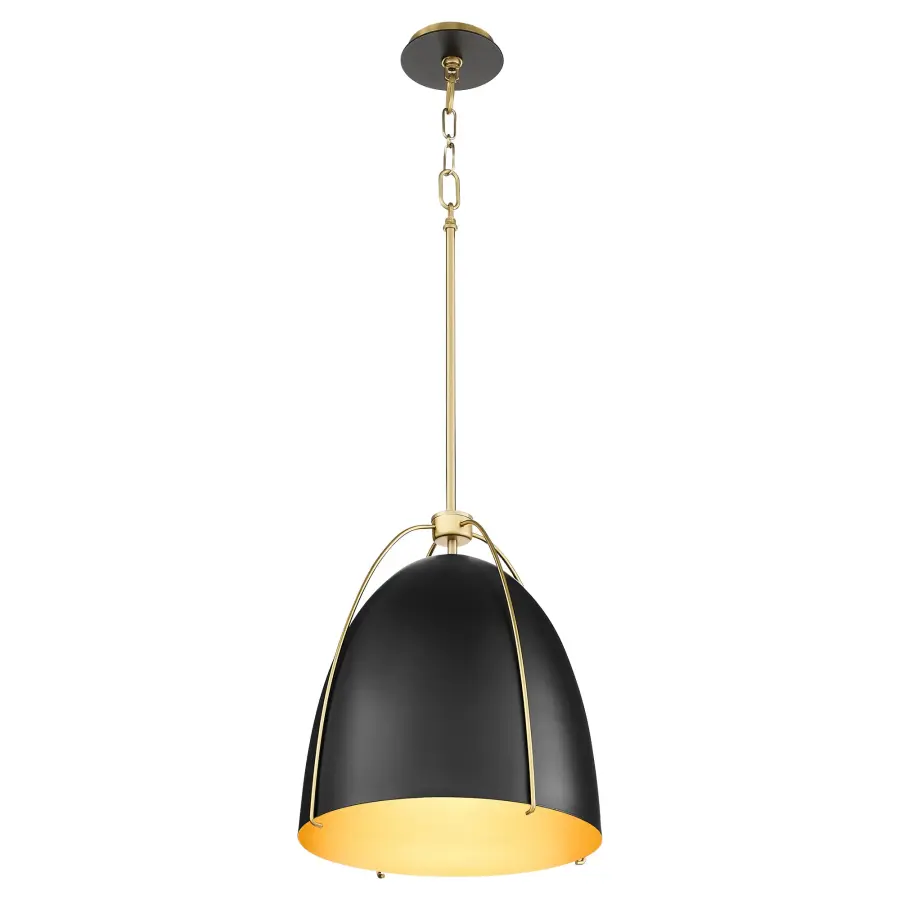 Jamie 15" Pendant Light in Matte Black with Aged Brass - Image 2