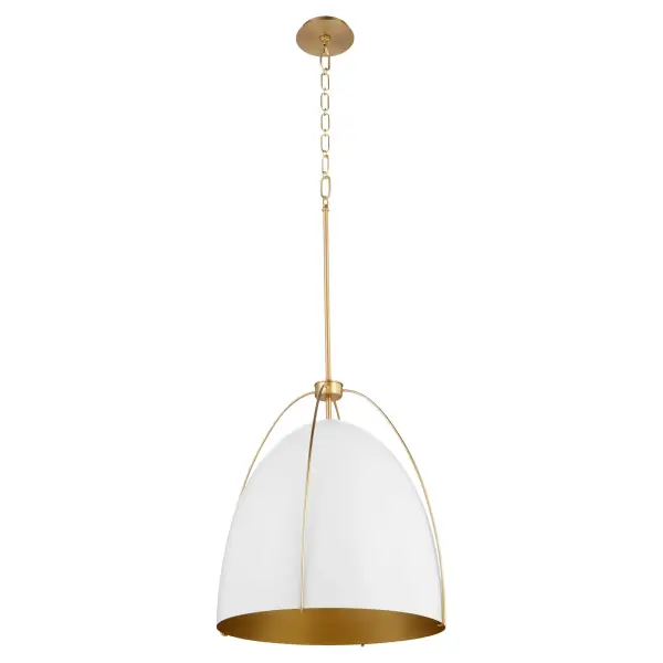 The Jamie pendant combines a sleek drum shade with an artistic cage frame, creating visual interest through its studio white and aged brass finish. Perfect for transitional spaces seeking warmth and modern elegance.