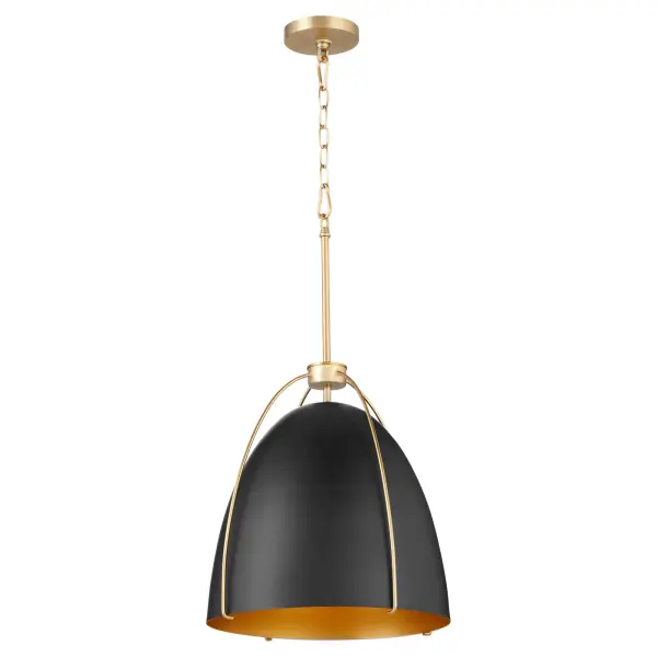 The Jamie pendant combines industrial cage detailing with transitional elegance through its matte black and aged brass finish. The 18-inch drum shade with decorative outer frame creates warm, inviting ambiance perfect for dining and entertaining spaces.