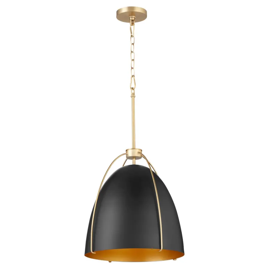Jamie 18" 3-Light Pendant in Matte Black with Aged Brass - Image 1