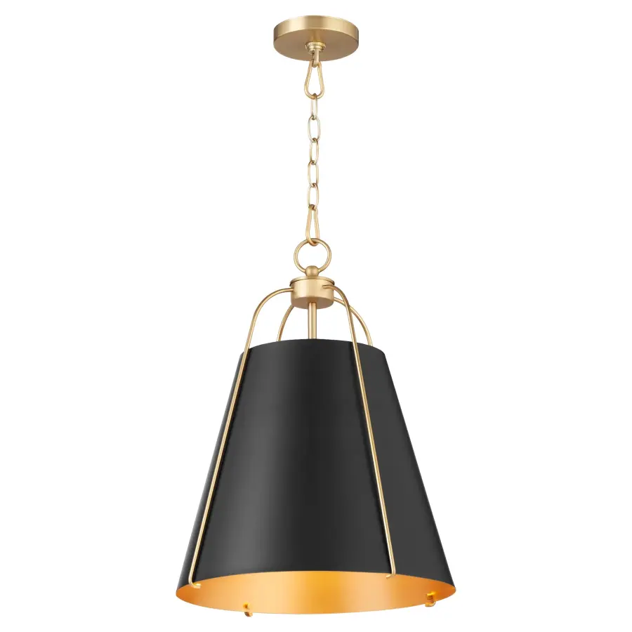 Ellen 15" Single Light Pendant in Matte Black with Aged Brass - Image 2