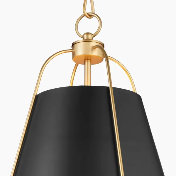 Ellen 15" Single Light Pendant in Matte Black with Aged Brass - Image 3