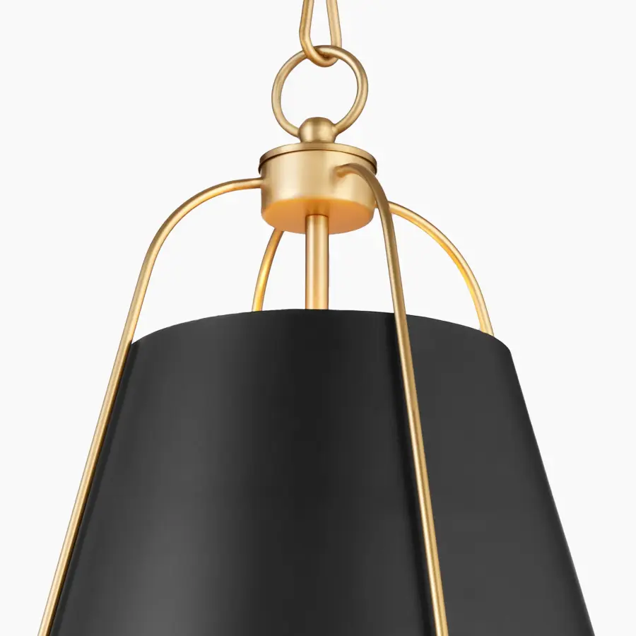 Ellen 15" Single Light Pendant in Matte Black with Aged Brass - Image 3