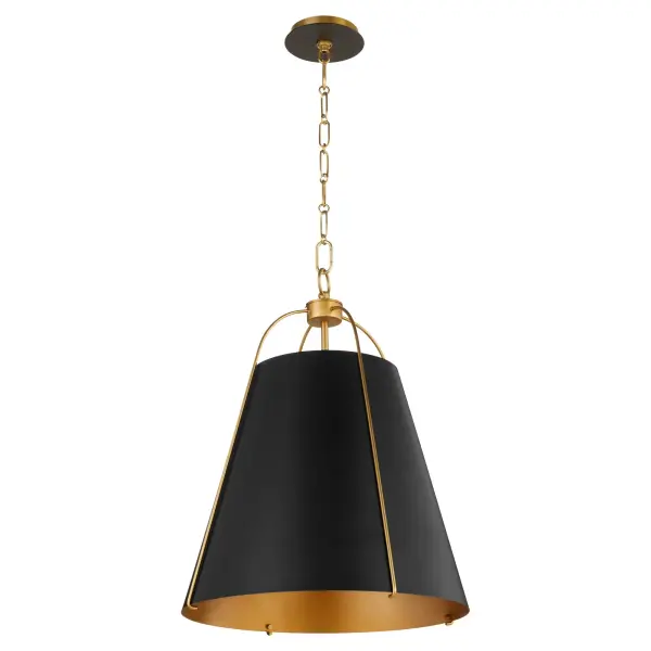 Ellen 18" 3-Light Pendant in Matte Black with Aged Brass