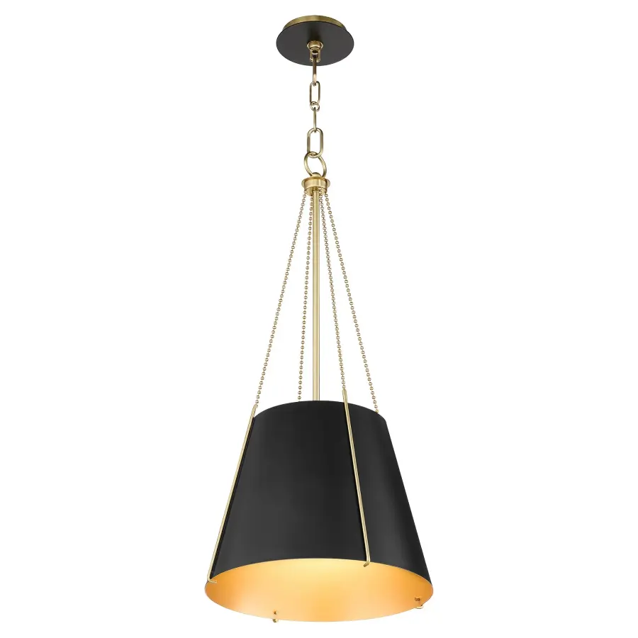 Denise 15" Single Light Pendant in Matte Black with Aged Brass - Image 2