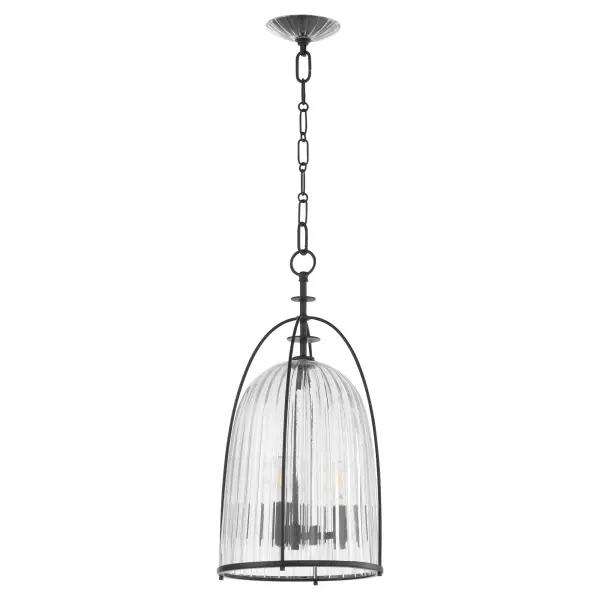 Elegant Industrial Pendant with Fluted Glass and Cage Design - Image 1