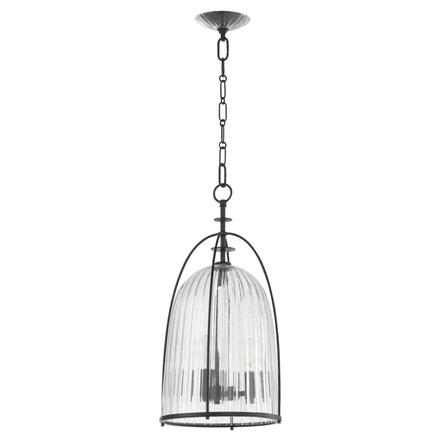Elegant Industrial Pendant with Fluted Glass and Cage Design - Image 1