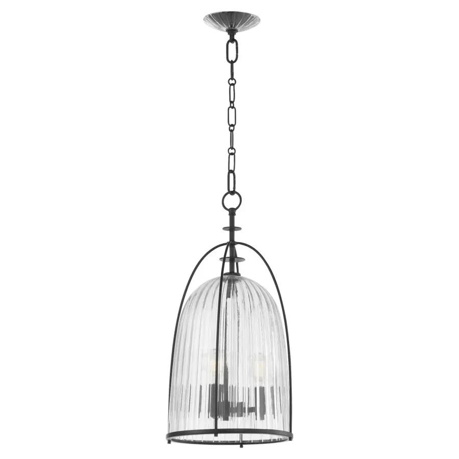 Elegant Industrial Pendant with Fluted Glass and Cage Design - Image 2