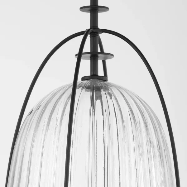 Elegant Industrial Pendant with Fluted Glass and Cage Design - Image 3
