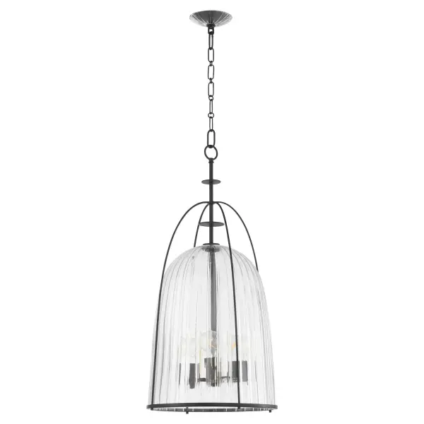 Elegant Fluted Glass Pendant with Industrial Cage Detail - Image 1