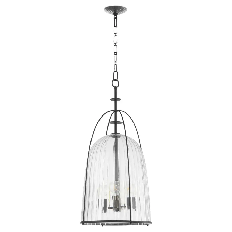 Elegant Fluted Glass Pendant with Industrial Cage Detail - Image 1