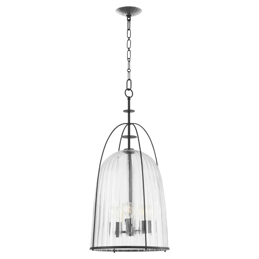 Elegant Fluted Glass Pendant with Industrial Cage Detail - Image 2