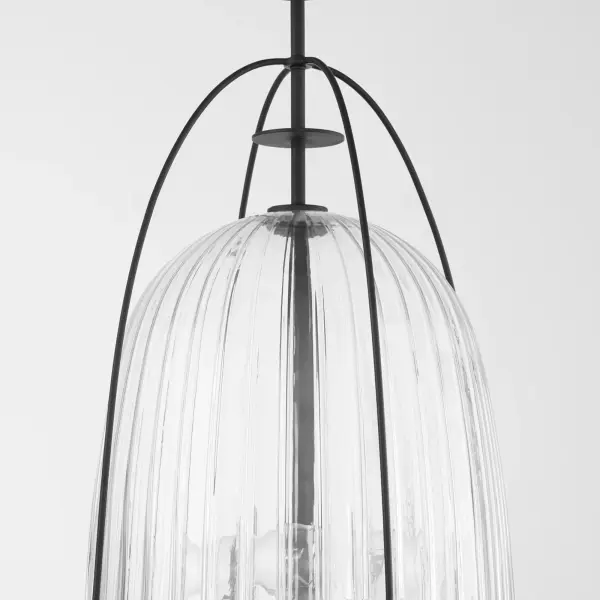 Elegant Fluted Glass Pendant with Industrial Cage Detail - Image 3