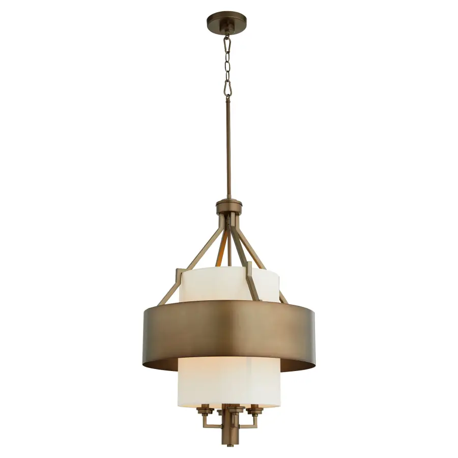 4 Light Dark Brass Pendant with Cream Linen Shade - Image 2