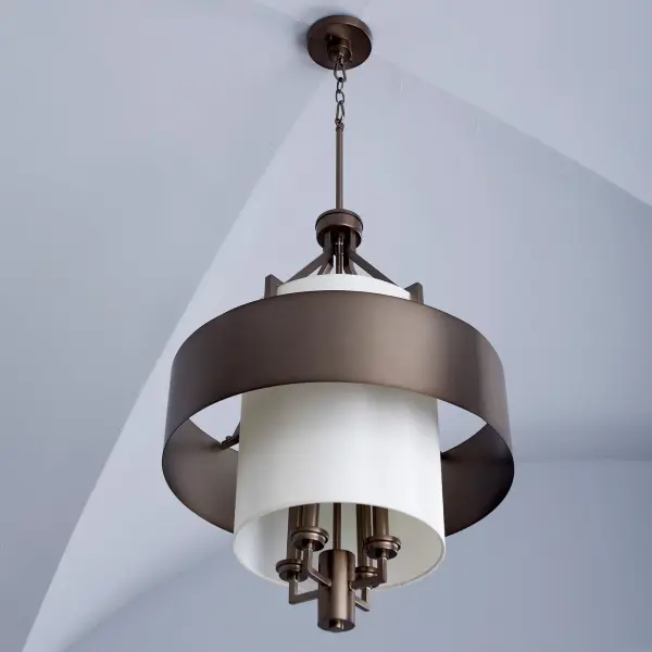 4 Light Dark Brass Pendant with Cream Linen Shade - Image 5