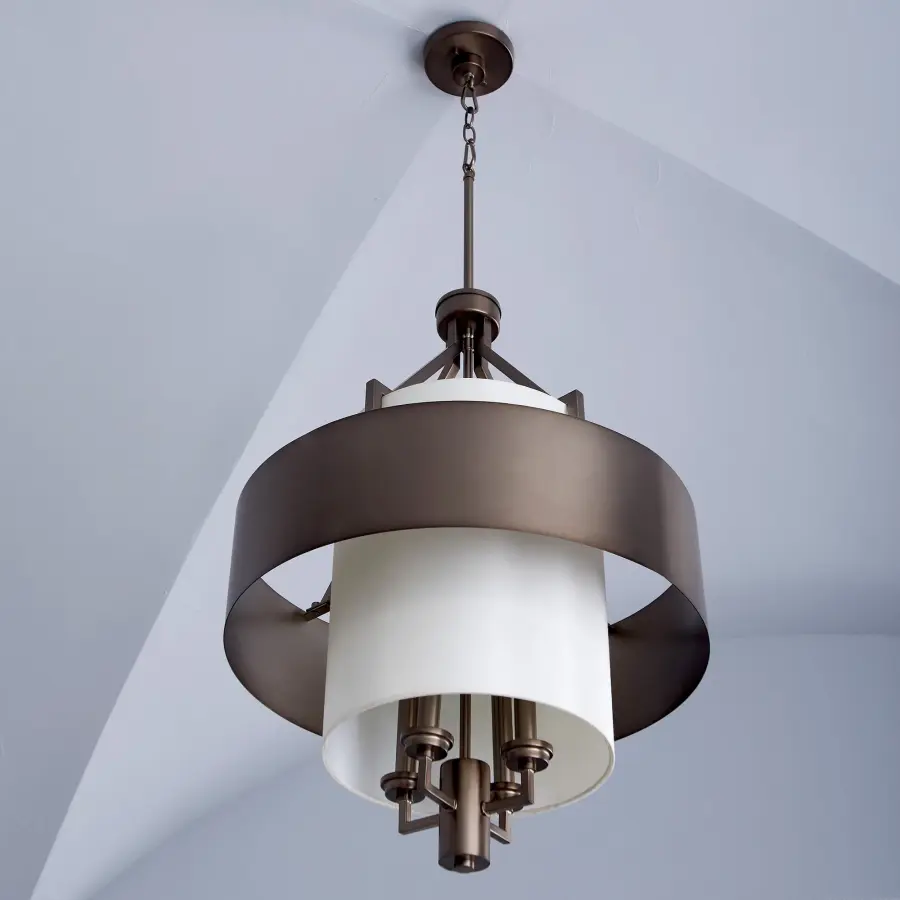 4 Light Dark Brass Pendant with Cream Linen Shade - Image 5