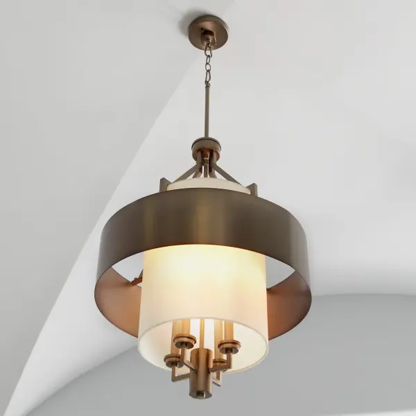 4 Light Dark Brass Pendant with Cream Linen Shade - Image 6