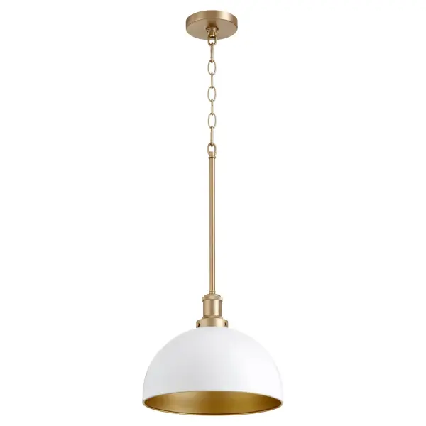 This dome-shaped pendant combines a clean white exterior with warm aged brass accents, creating a versatile fixture that works beautifully in modern farmhouse kitchens or transitional spaces. The dual-finish design adds depth and sophistication.