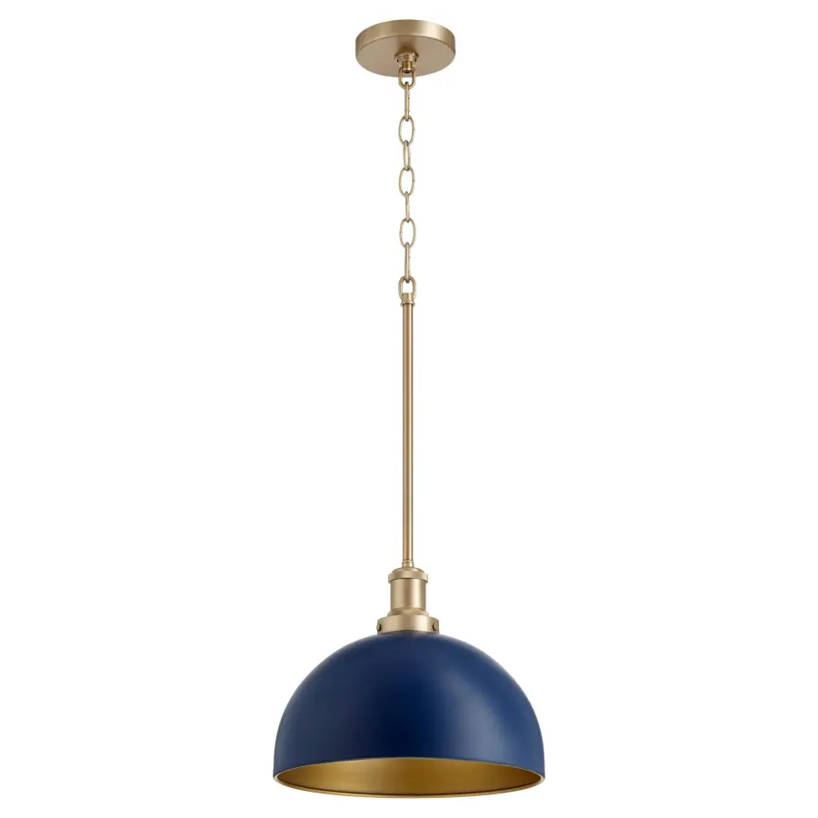 Aged Brass and Blue Cone Pendant Light - Image 1