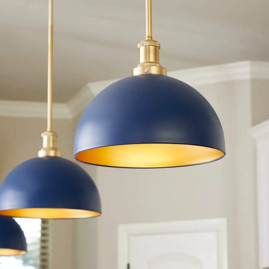 Aged Brass and Blue Cone Pendant Light - Image 2