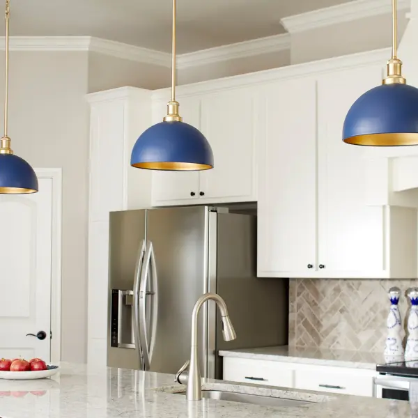 Aged Brass and Blue Cone Pendant Light - Image 3
