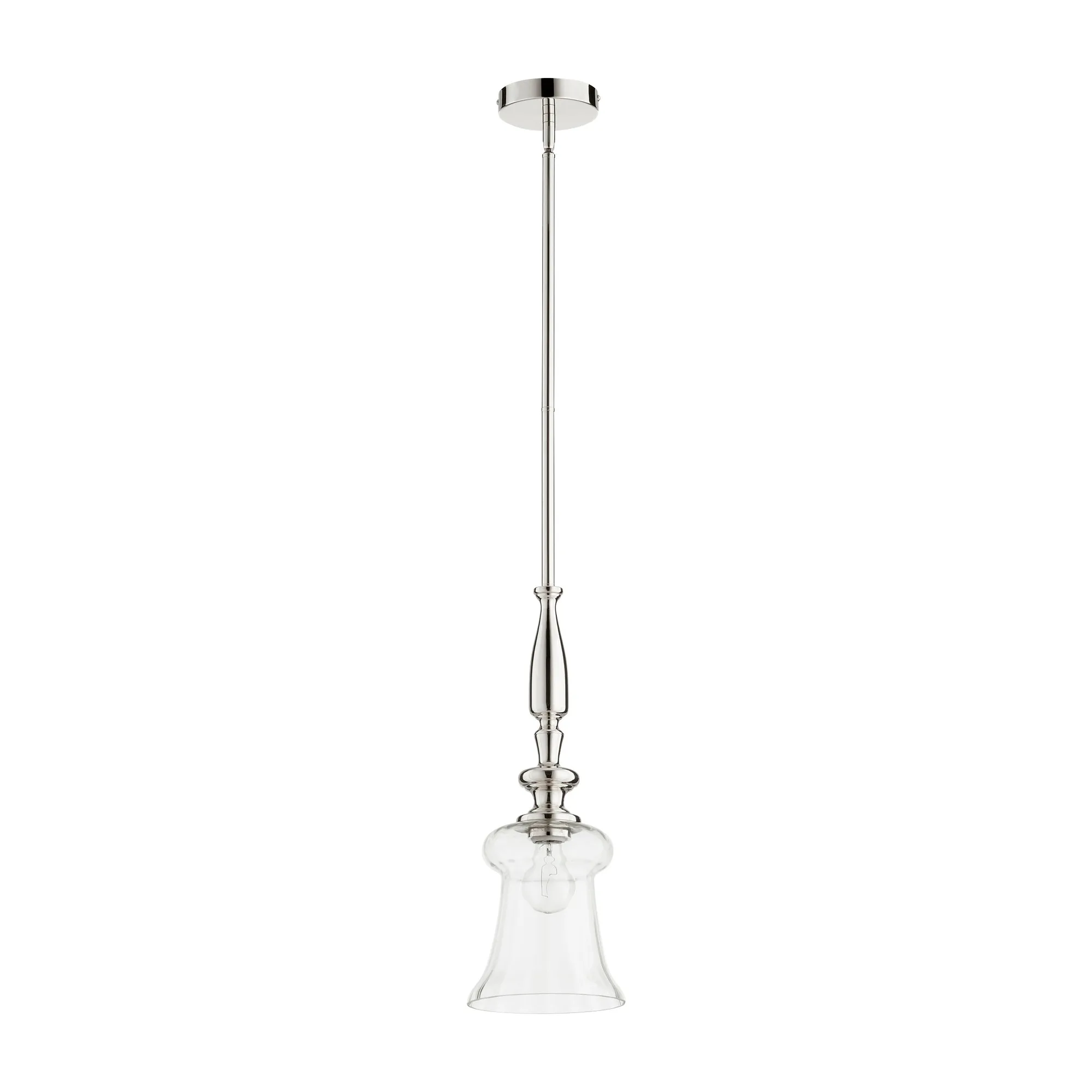 1 Light Clear Glass Pendant - Polished Nickel