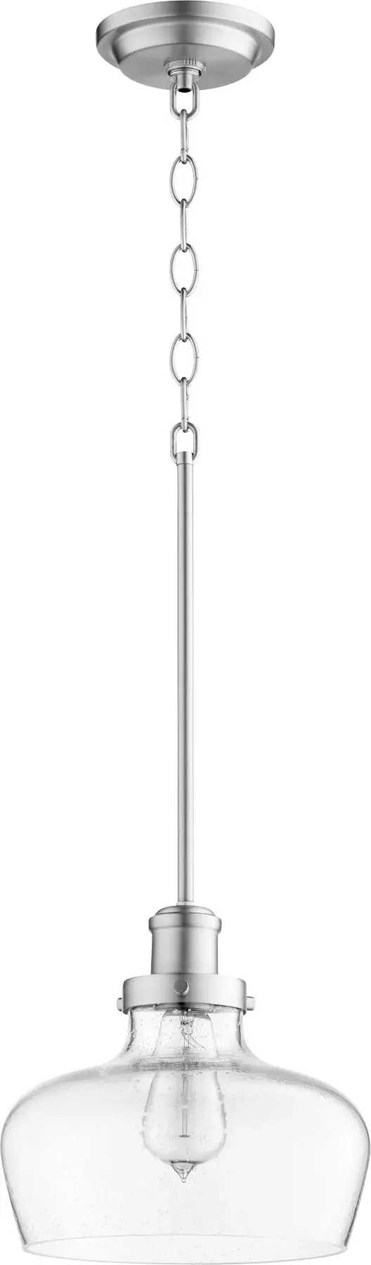 Satin Nickel Transitional Pendant with Clear Seeded Glass - Image 1