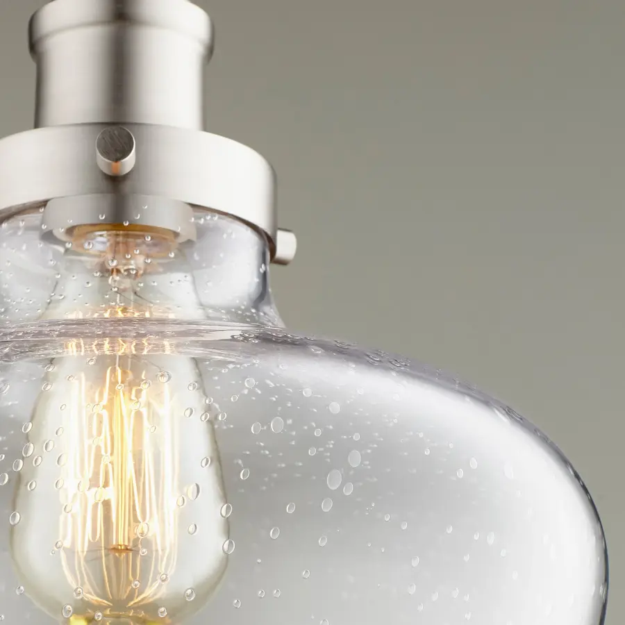 Satin Nickel Transitional Pendant with Clear Seeded Glass - Image 2