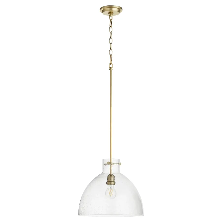 14" Clear Seeded Dome Pendant in Aged Brass - Image 1