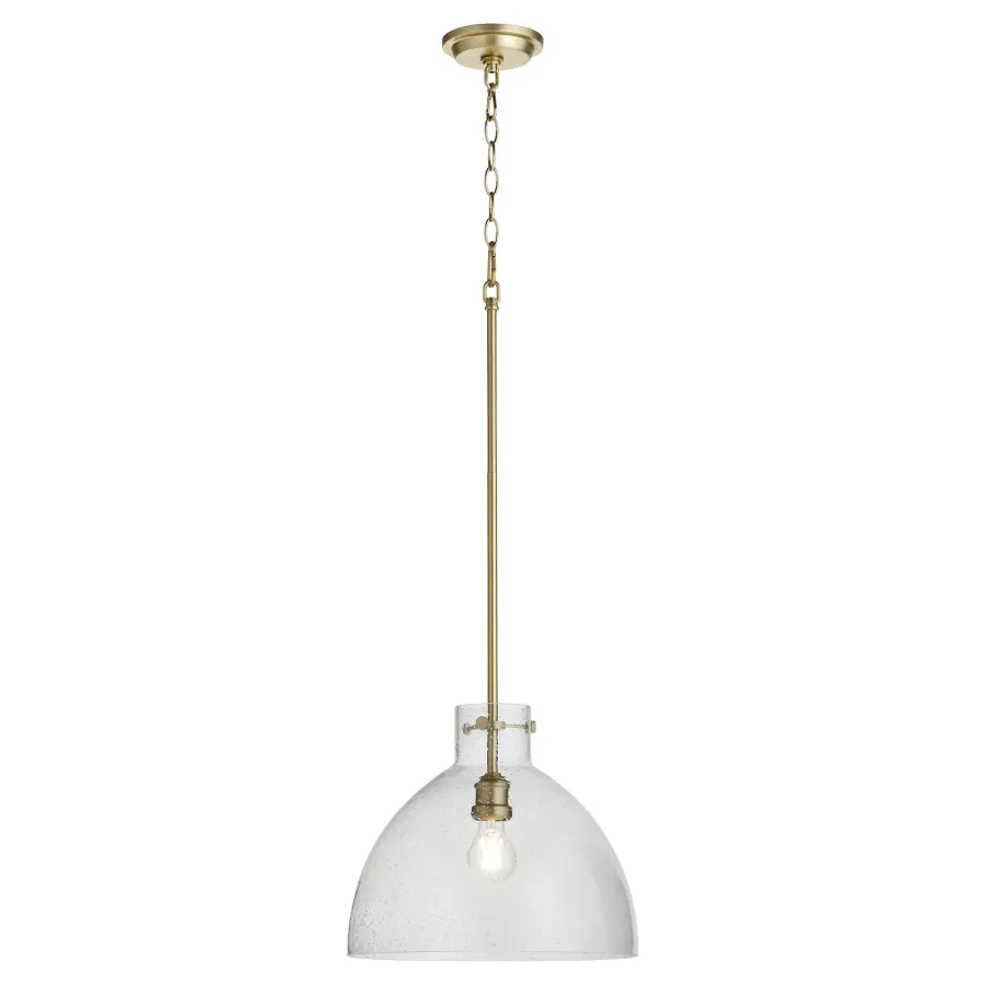 14" Clear Seeded Dome Pendant in Aged Brass - Image 2