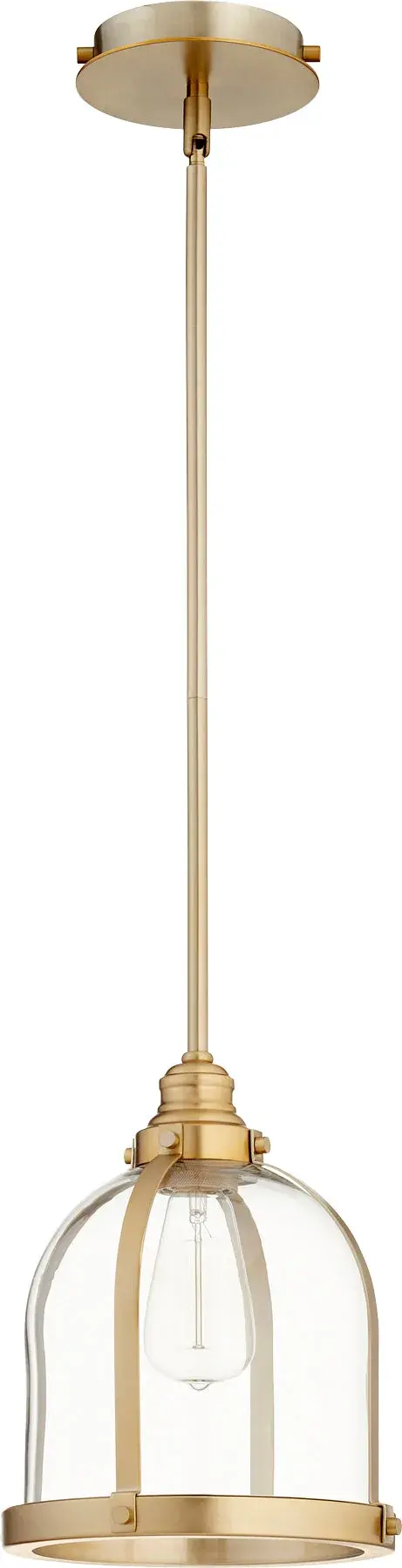 Aged Brass Transitional Mini Pendant with Clear Bell Glass - Image 1